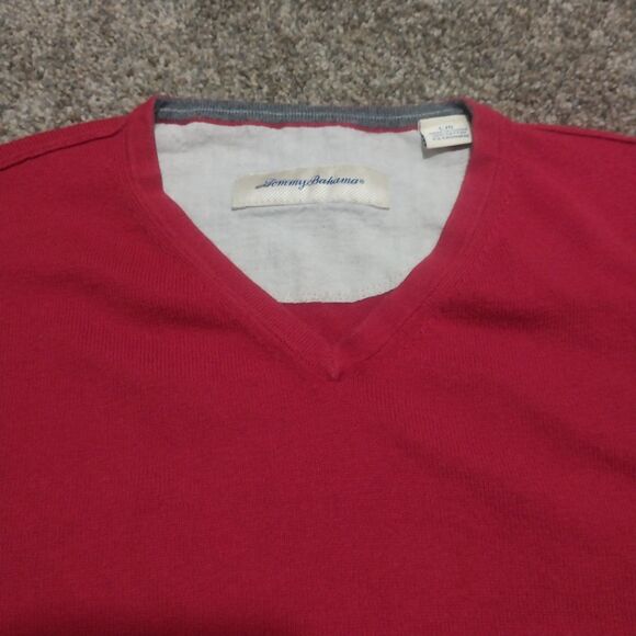 Tommy Bahama Men’s Red V-Neck Sweater Size L Cotton Cashmere Pullover - Picture 1 of 6
